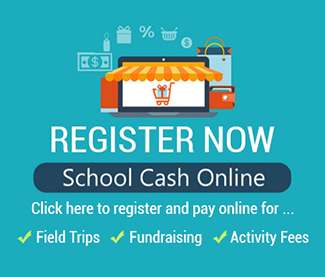 School Cash Online. Click here to register and pay online for field trips, fundraising, activity fees. Illustration of shop window with awning.